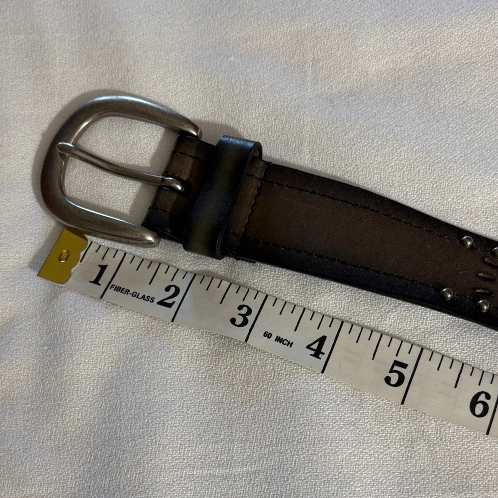 Elegant Vintage Black Leather Belt with Silver Buckle - Size M